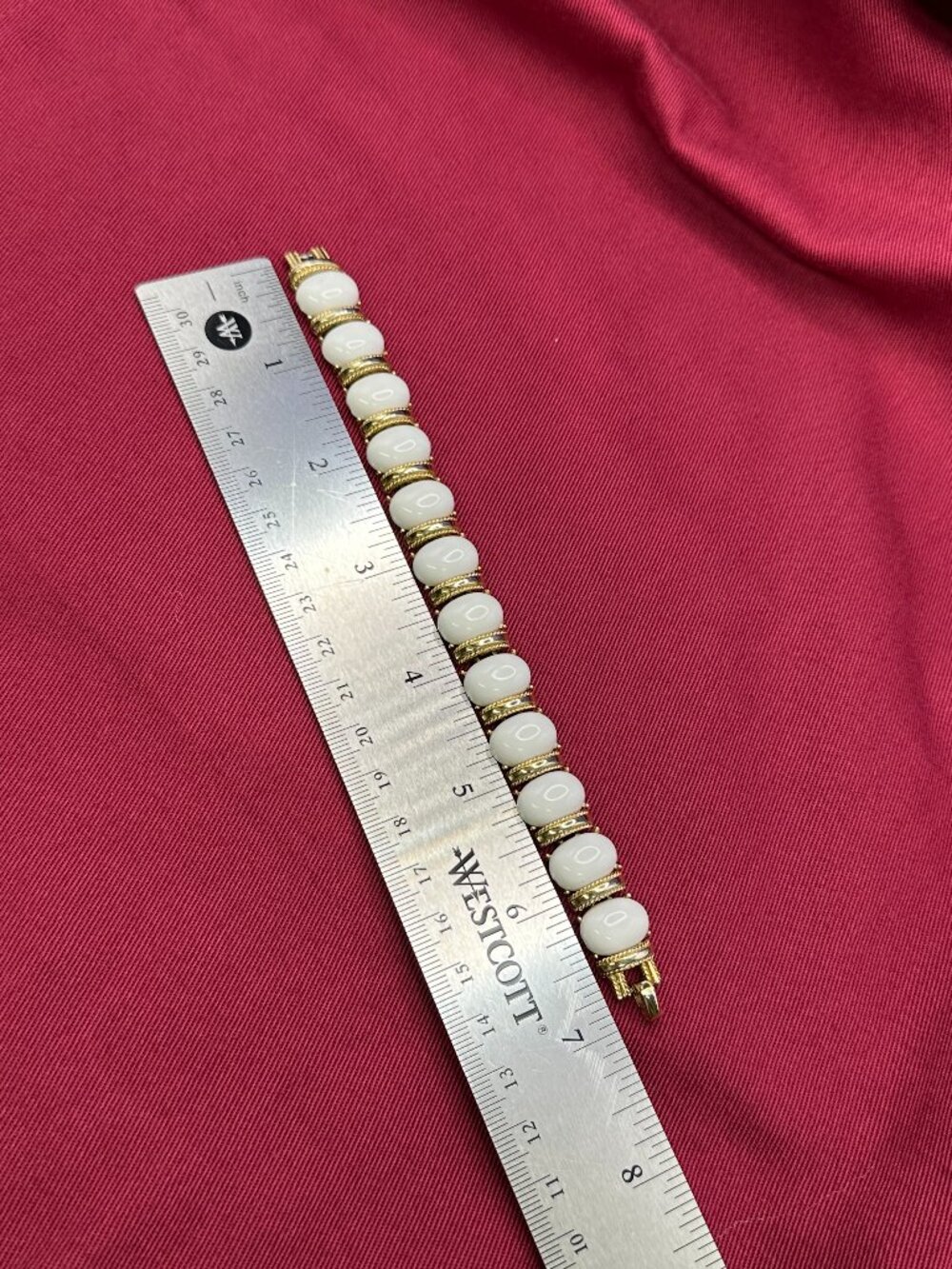 VTG Crown Trifari Mid-Century Bracelet Oval White Cabochons - Picture 13 of 15